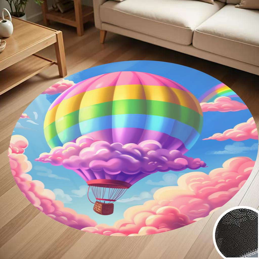 Cute Rainbow Hot Air Balloon Round Carpet Living Room Bedroom Home