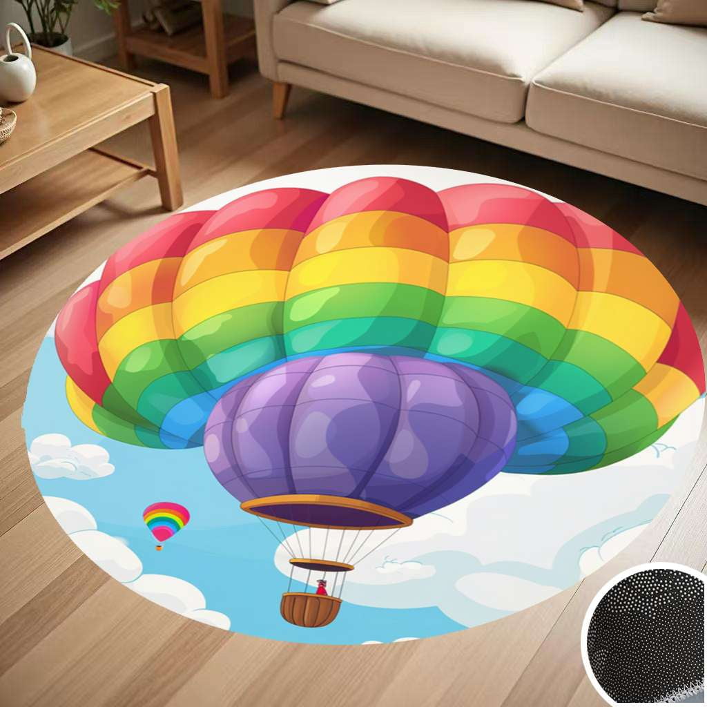 Cute Rainbow Hot Air Balloon Round Carpet Living Room Bedroom Home