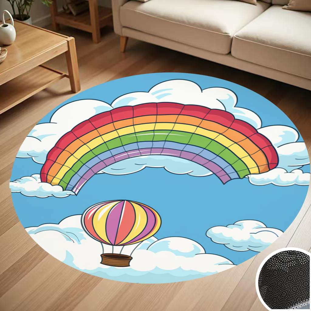 Cute Rainbow Hot Air Balloon Round Carpet Living Room Bedroom Home