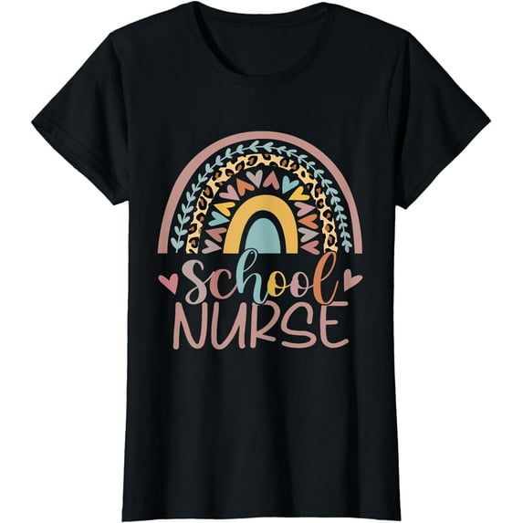 Cute Rainbow Leopard Print School Nurse Back To School T-Shirt