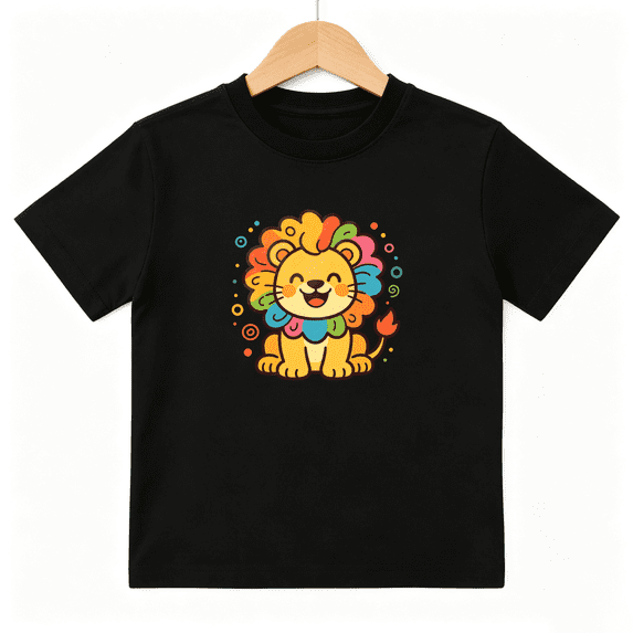 Cute Rainbow Lion Mane Smiling Boys Graphic Tee, Colorful Wild 100% Cotton Kids Short Sleeve T-Shirt 4-13Y