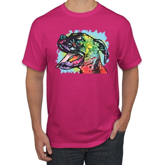 Cute Rainbow Neon Doberman Dog Lover Men's Graphic T-Shirt, Fuschia, 5XL