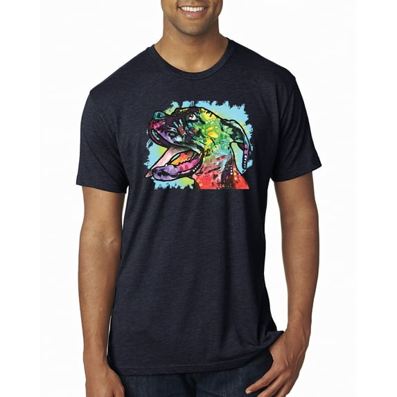 Cute Rainbow Neon Doberman Dog Lover Mens Premium Tri Blend T-Shirt, Vintage Navy, Medium