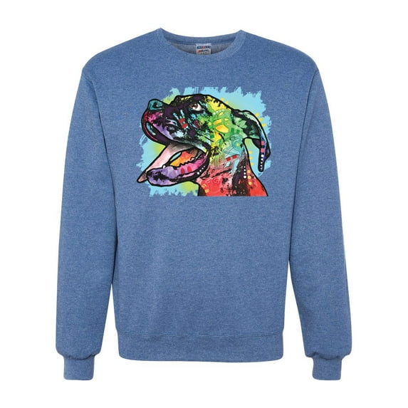 Cute Rainbow Neon Doberman Dog Lover Unisex Crewneck Graphic Sweatshirt, Vintage Heather Blue, 2XL