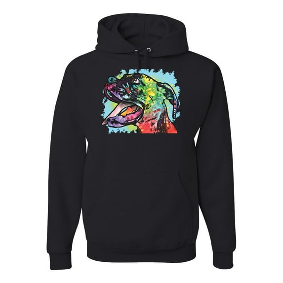 Cute Rainbow Neon Doberman Dog Lover Unisex Graphic Hoodie Sweatshirt, Black, Small
