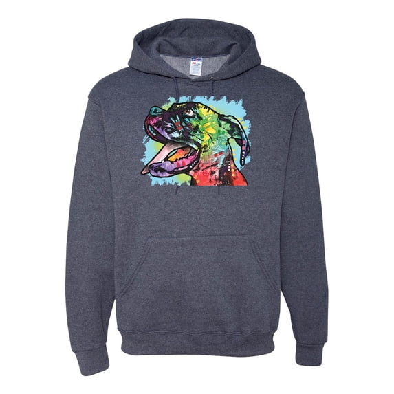 Cute Rainbow Neon Doberman Dog Lover Unisex Graphic Hoodie Sweatshirt, Vintage Heather Navy, 3XL