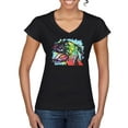 thumbnail image 1 of Cute Rainbow Neon Doberman Dog Lover Women's Standard V-Neck Tee, Black, Small, 1 of 3