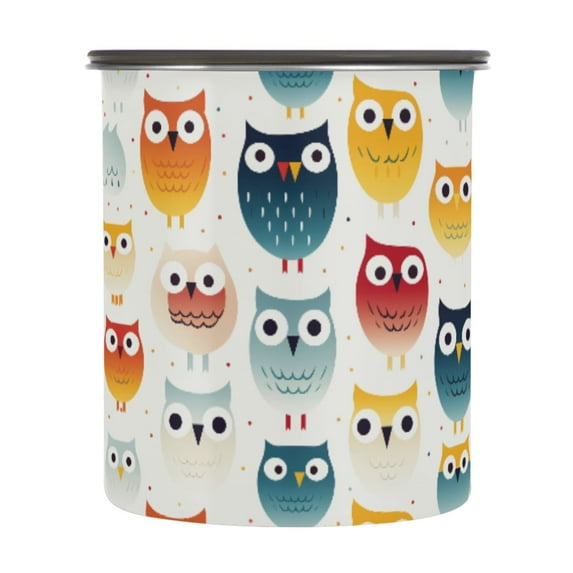 Cute Rainbow Owl Airtight Coffee Bean Canister 30oz Food Storage Containers with Lids For Gournd, Tea, Sugar, Flour, Rice, Cereal, Candy Cookie Jar