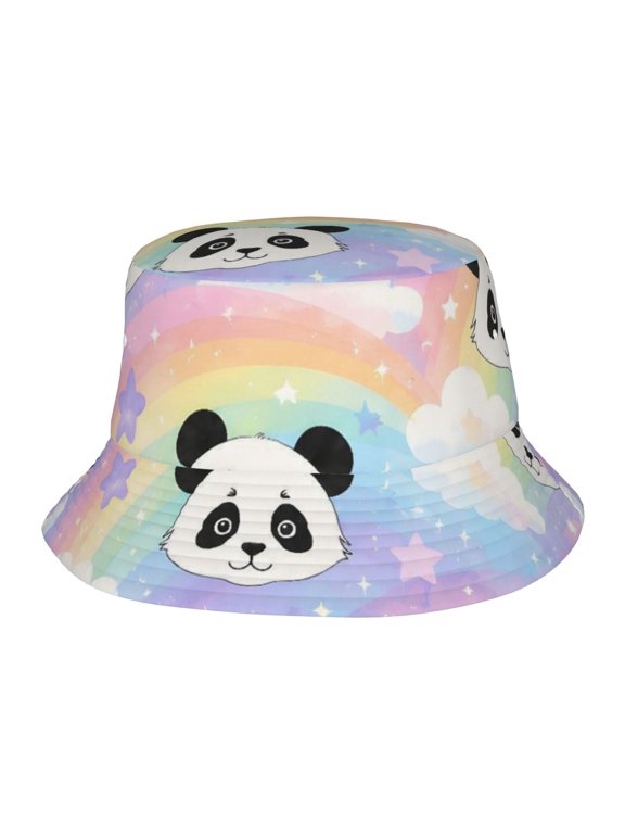 Cute Rainbow Panda Fisherman's Hat Casual and Breathable Sun Hat for Men and Women