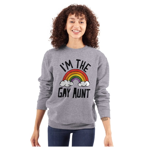 Cute Rainbow Proud LGBTQ Gay Auntie Women Crewneck Sweatshirt Brisco Brands L