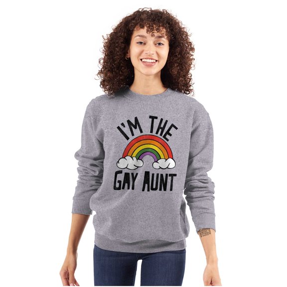 Cute Rainbow Proud LGBTQ Gay Auntie Women Crewneck Sweatshirt Brisco Brands X