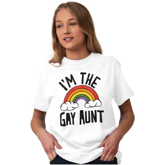 Cute Rainbow Proud LGBTQ Gay Auntie Women's Graphic T Shirt Tees Brisco Brands S