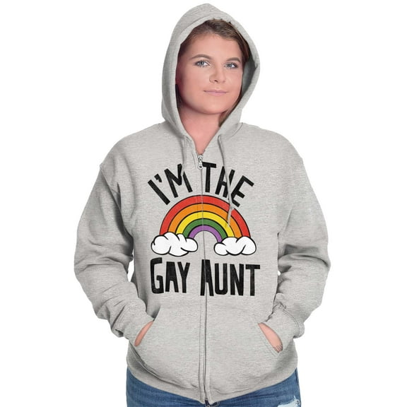 Cute Rainbow Proud LGBTQ Gay Auntie Womens Plus Size Graphic Zipper Hoodie Brisco Brands 4X