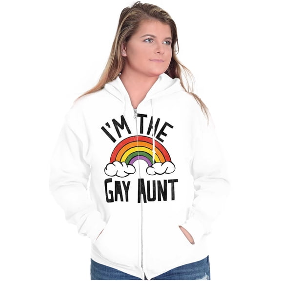Cute Rainbow Proud LGBTQ Gay Auntie Zip Hoodie Sweatshirt Women Brisco Brands X