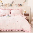 thumbnail image 1 of Cute Rainbow Stripes Bowknot Bedding Set Pink Ruffle Princess Chic Bow Printed Textured Seersucker Comforter Sets for Girls Kids Teens Queen 3Pcs, 1 of 9