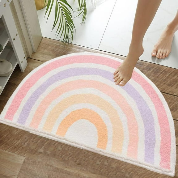 Cute Rainbow Sugar Colors Bathroom Rugs Non-Slip Washable Absorbent Plush Microfiber Floor Doormats Bath Mat Super Soft for Entrance Decoration Indoor Water Absorption (Pink, 60 * 90cm)