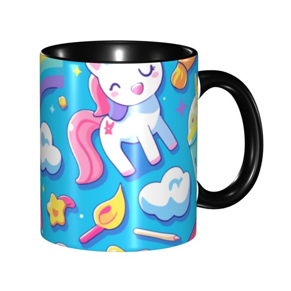 Cute Rainbow Unicorn Coffee Mug Fun Custom Ceramic Mugs 11oz Black