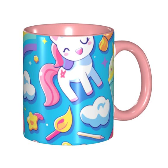 Cute Rainbow Unicorn Coffee Mug Fun Custom Ceramic Mugs 11oz Pink