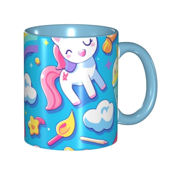 Cute Rainbow Unicorn Coffee Mug Fun Custom Ceramic Mugs 11oz Sky Blue