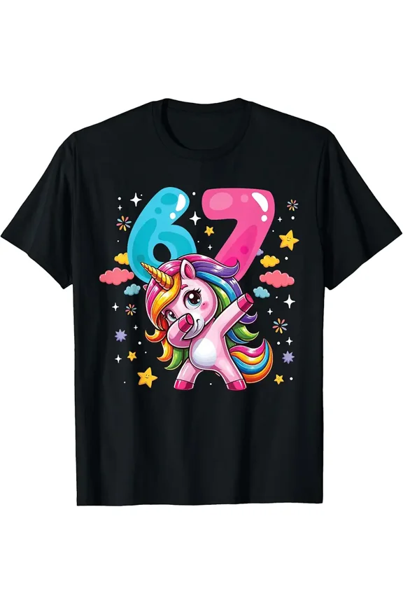 Cute Rainbow Unicorn Dabbing 67th Birthday Gift for Women Short Sleeve Graphic T-Shirt