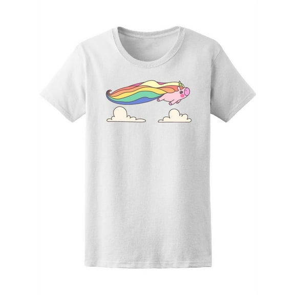 Cute Rainbow Unicorn Flying T-Shirt Women -Image by Shutterstock, Female Small