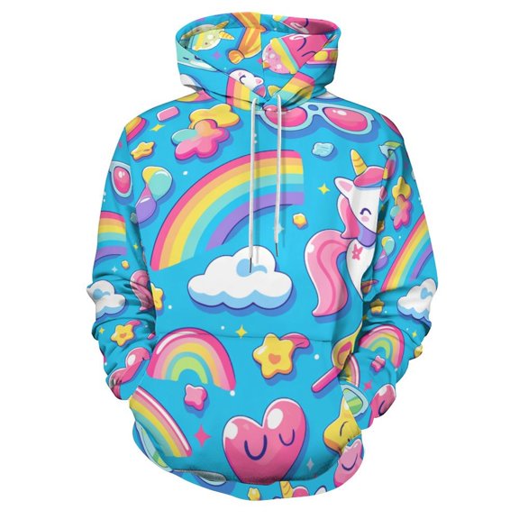 Cute Rainbow Unicorn Regular Fit Hoodie, Sporty Pullover Hooded Sweatshirt for Men Women L