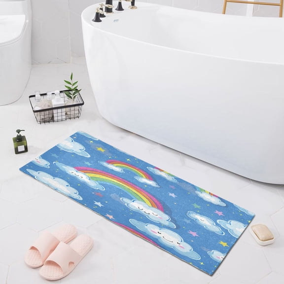 Cute Rainbow and Cloud Bath Mat 39x20 Non-Slip Bathroom Rugs Absorbent Soft Plush Quick Dry for Tub Shower Kitchen Home Decor