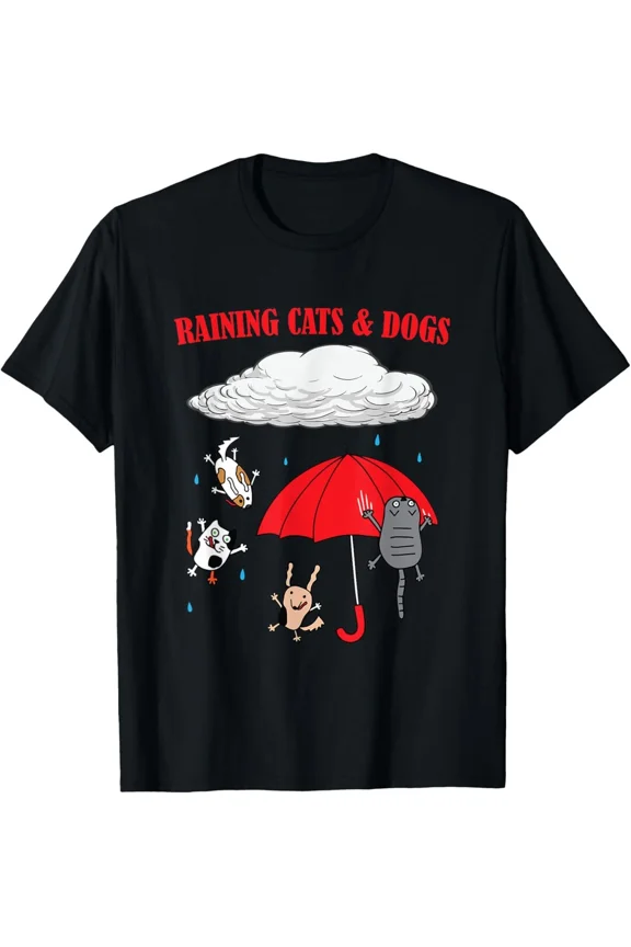 Cute Raining Cats And Dogs, Pet Lovers T-Shirt Gift for Dad, Mom, Daughter, Cowo