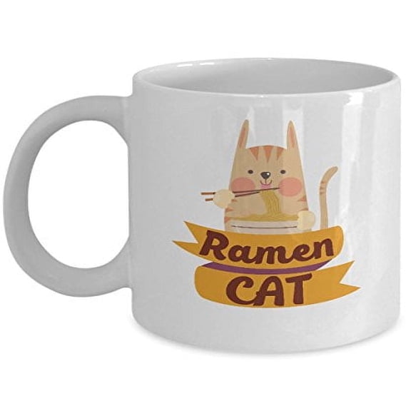 Ramen Cat 11 oz Coffee Mug - Cute Design White Ceramic Gift