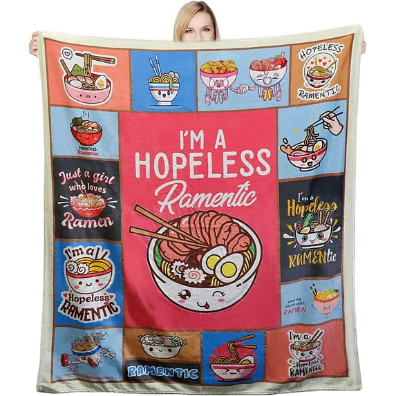 Cute Ramen Soup Throw Blanket Soft Flannel Blankets for Bed Couch Plush Cozy Blanket for Adults Kids 60x80 Inch