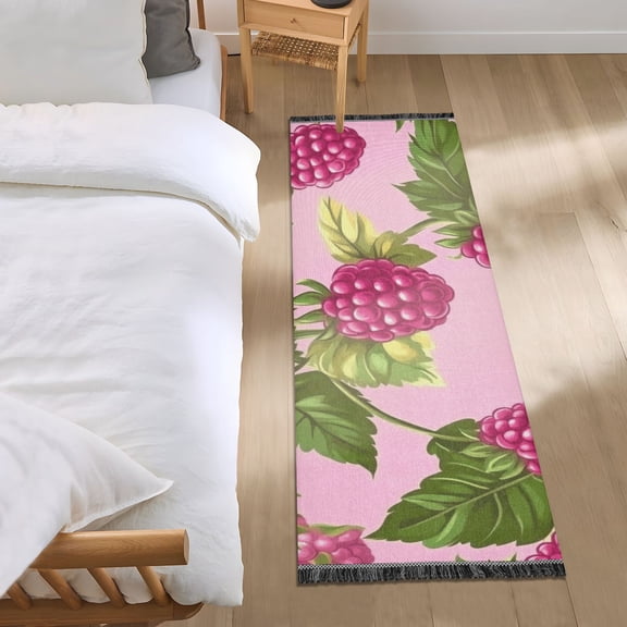 Cute Raspberry Floral Bedroom Runner Rug 2'x 6' Non Slip Carpet Indoor Home Area Rug Living Room