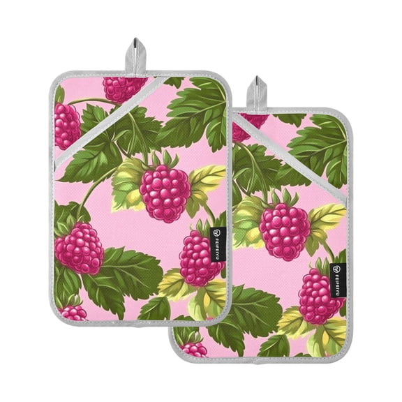 Cute Raspberry Floral Oven Mitts Pot Holders 2 pcs Heat Resistant for Kitchen Baking Grilling