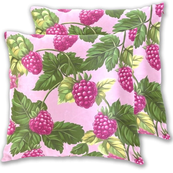 Cute Raspberry Floral Throw Pillow Covers 16x16 Inch 2 Packs Decorative Square for Living Room Couch Bed Sofa