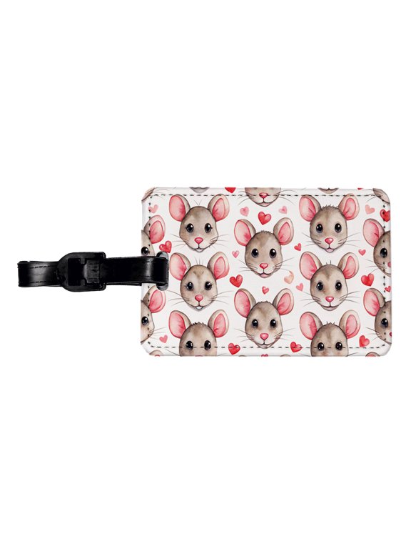 Cute Rat Faces Hearts Watercolor Faux Leather Travel Luggage Tag