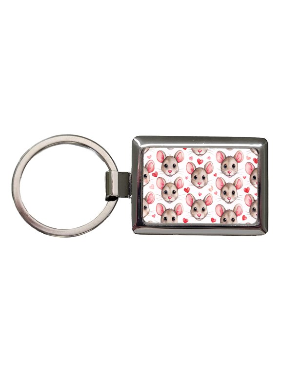 Cute Rat Faces Hearts Watercolor Metal Rectangle Keychain