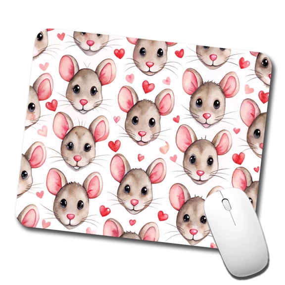Cute Rat Faces Hearts Watercolor Mouse Pad Low Profile Gaming Mat