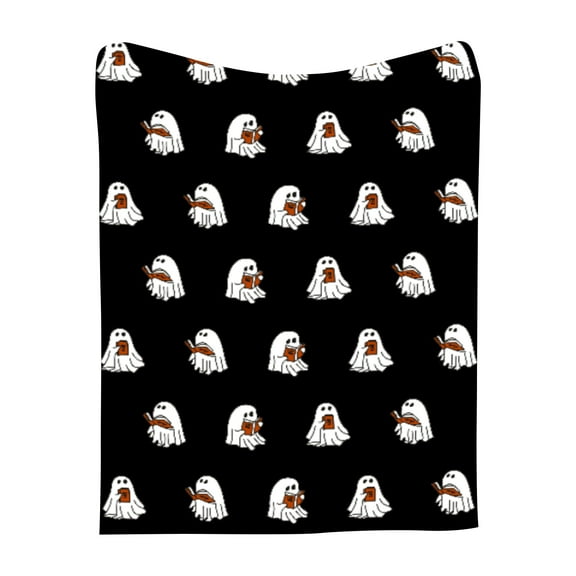 Cute Reading Blanket Featuring Friendly Book-Shaped Patterns And Playful Ghost Illustrations, Super Soft Flannel Fabric For Exceptional Warmth And Softness, Lightweight