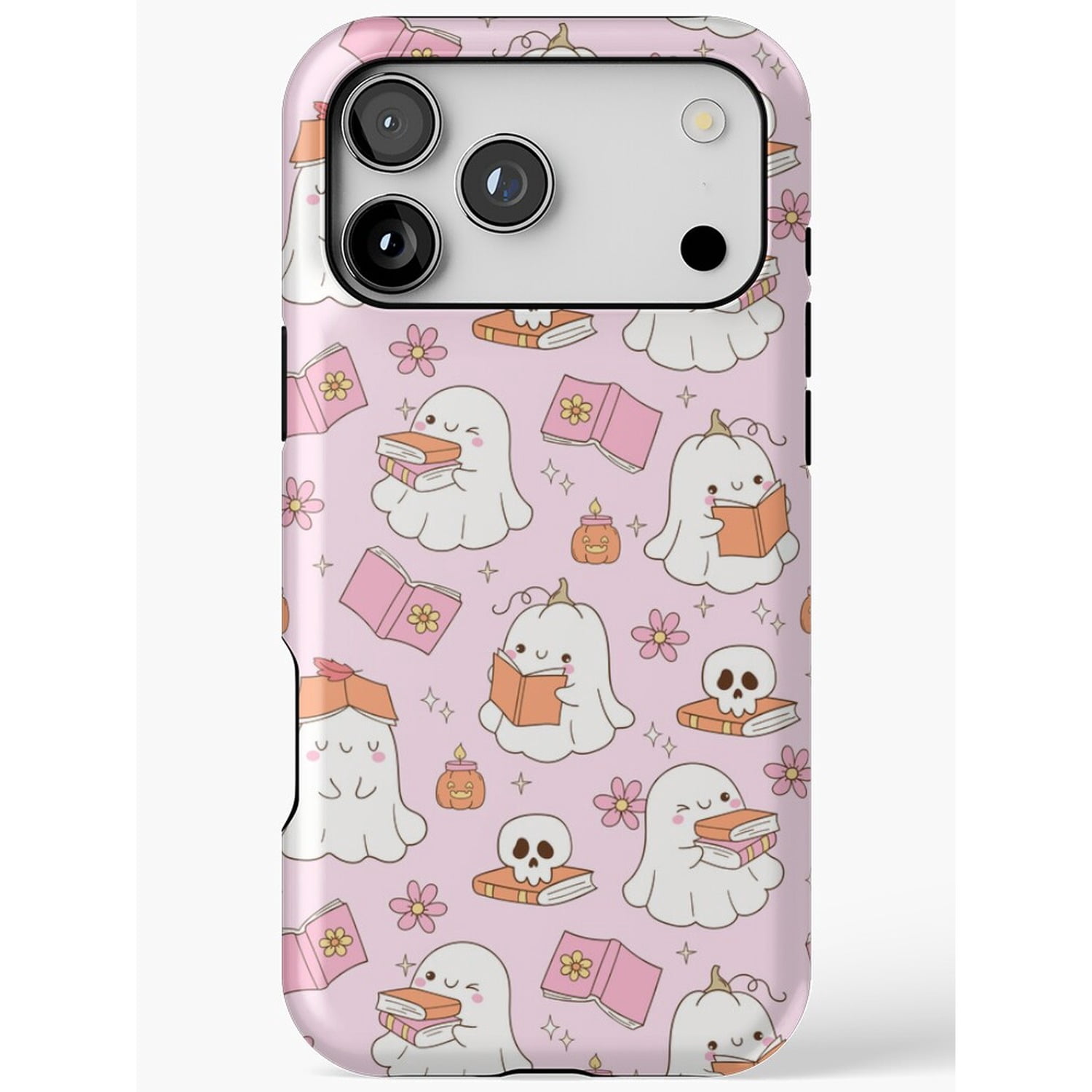 Read Book Cc Cute Reading Ghosts, Books, Flowers and Skulls Pink Tough Case for ...