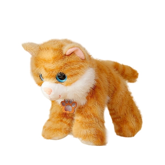 Cute Realistic Cat Plush Stuffed Animal Soft Kitten Cuddly Doll with Paw Tag Soothing Comfort Companion Pillow for Bedtime Self-Care Home Decor Kids Adults