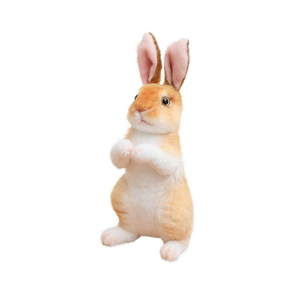 Cute Realistic Tan Color Seated Upright Ears Soft Stuffed Plush Simulation Rabbit Toy - Soft Plush Material 7.87 Inch Sitting Height, Upright Ears Design, Decorative For Display -