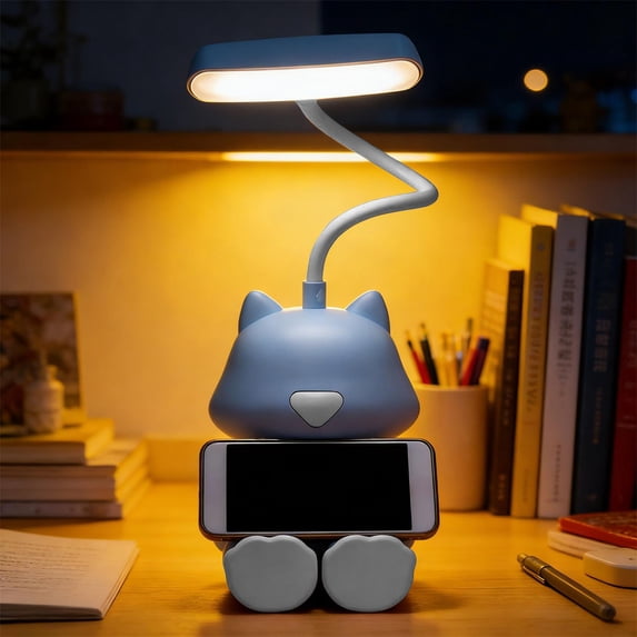 Cute Rechargeable Desk Lamp with Phone Stand for Bedroom Reading Nightstand Decor