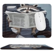Cute Rectangle Gaming Mouse Pad, Funny Mouse Mat for Computer Desk Laptop Office Home Gaming Working Computers, Raccoon Reading News, Gift for Christmas 8x10 Inch