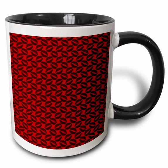 3drose, Cute Red and Black Smoochy Lips Pattern, 15oz Two-tone Black Mug