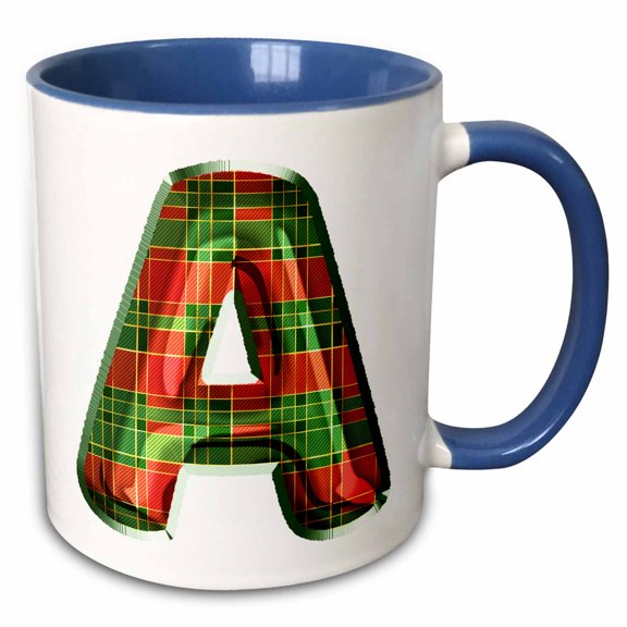 3drose, Cute Red and Green Christmas Plaid Monogram Initial A, 11oz Two-tone Blue Mug
