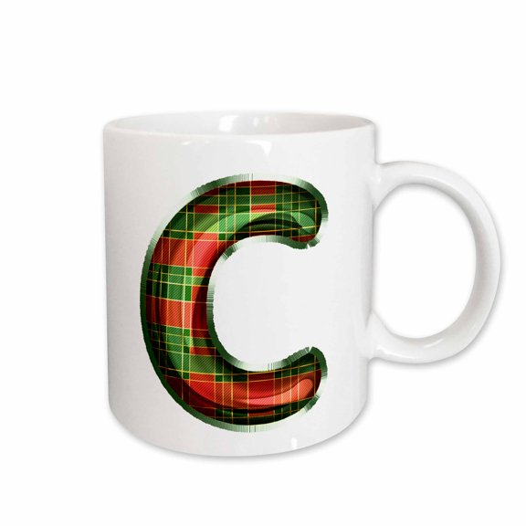 3drose, Cute Red and Green Christmas Plaid Monogram Initial C, 15oz Mug