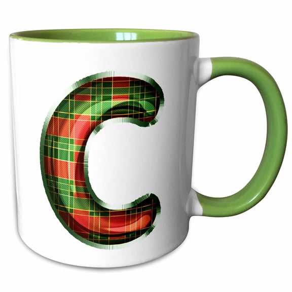 3drose, Cute Red and Green Christmas Plaid Monogram Initial C, 15oz Two-tone Green Mug