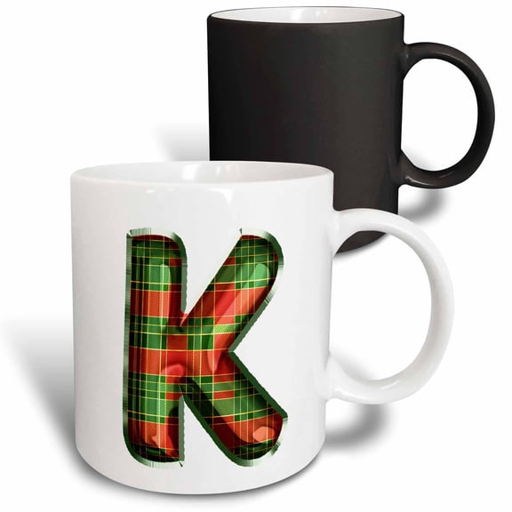 3drose, Cute Red and Green Christmas Plaid Monogram Initial K, 11oz Magic Transforming Mug