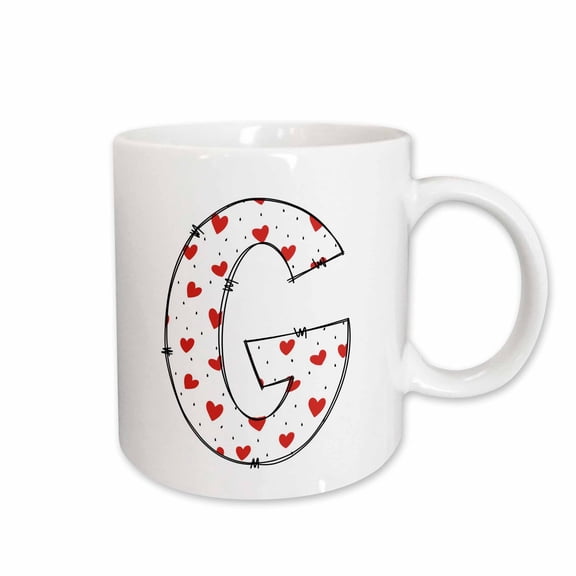 3drose, Cute Red and White Hearts Valentine Monogram Initial G, 11oz Mug