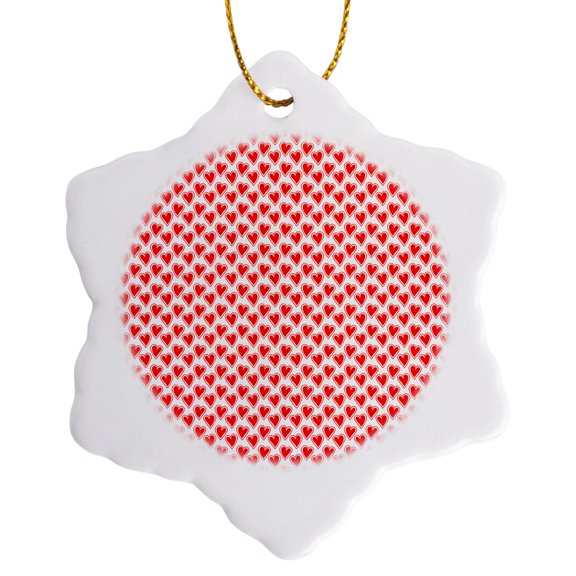 3drose, Cute Red and White Outlined Hearts Pattern, 3 inch Snowflake Porcelain Ornament