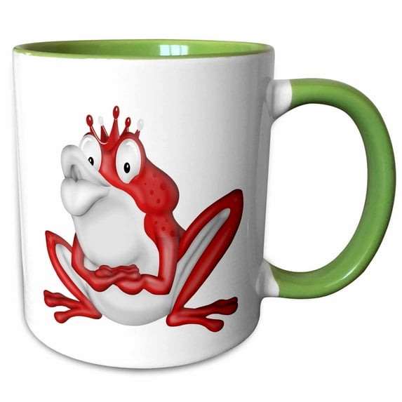 3drose, Cute Red and White Royal Frog with Crown Illustration, 11oz Two-tone Green Mug